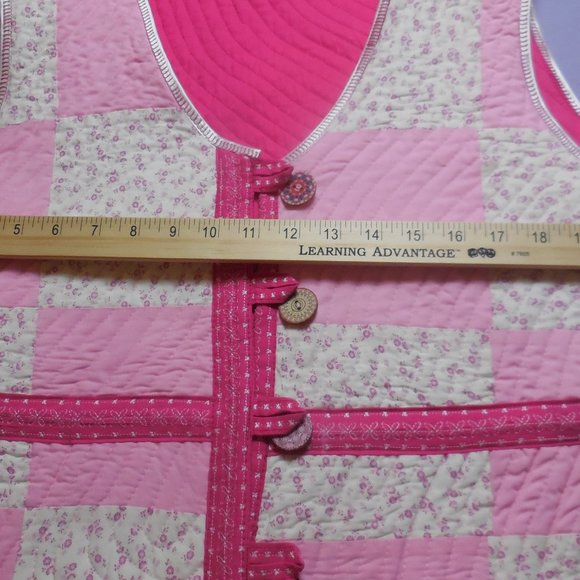Vintage Vest Quilted Patchwork Cotton button down pink floral size Large Petite - Picture 15 of 17